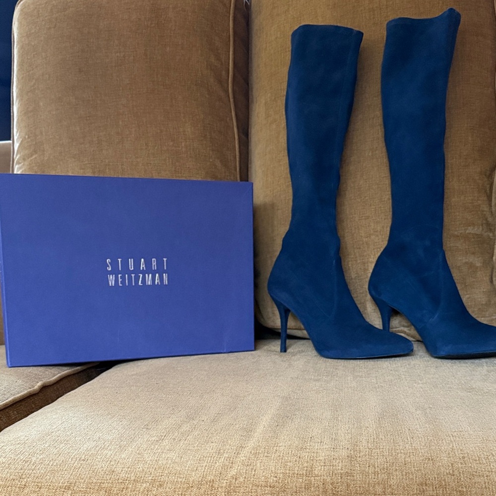Stuart Weitzman Royal Blue Suede Heeled Boots